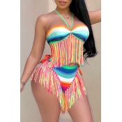 Lovely Fashion Tassel Fringed Multicolor Two-piece
