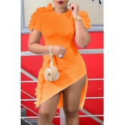 Lovely Casual Asymmetrical Orange Mini Dress