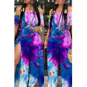 Lovely Casual Printed Side Slit Loose Blue Two-pie