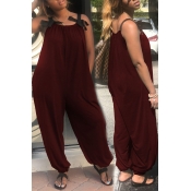 Lovely Fashion Loose Wine Red One-piece Jumpsuit