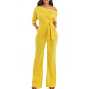 Lovely Casual Sloping Shoulder Yellow Blending One