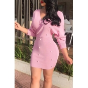 Lovely Fashion Nail Bead Design Pink Cotton Blends