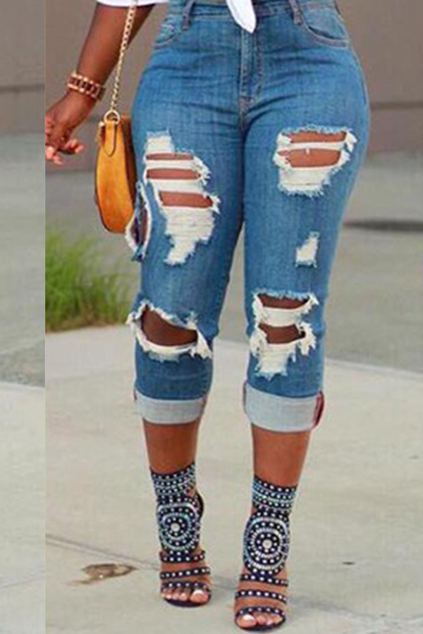 

Lovely Street Broken Holes Light Blue Jeans