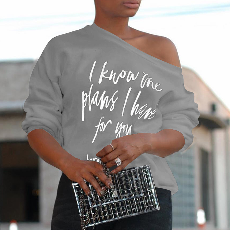 

Lovely Casual Long Sleeves Letter Printed Grey T-shirt