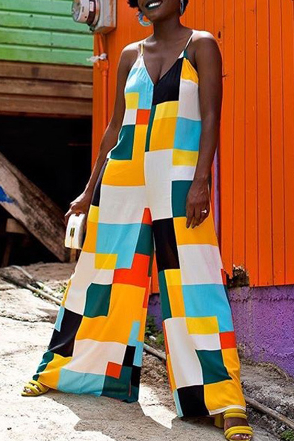 

Lovely Casual Patchwork Loose Multicolor Qmilch One-piece Jumpsuit
