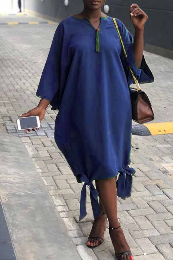 

Lovely Casual Asymmetrical Dark Blue Twilled Satin Knee Length Dress