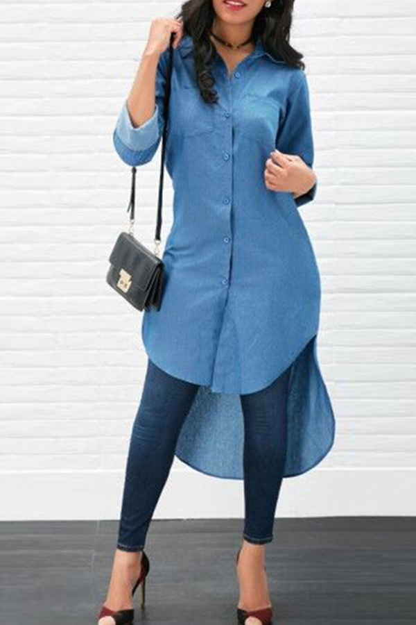 

Lovely Casual Asymmetrical Blue Blending Mid Calf Dress