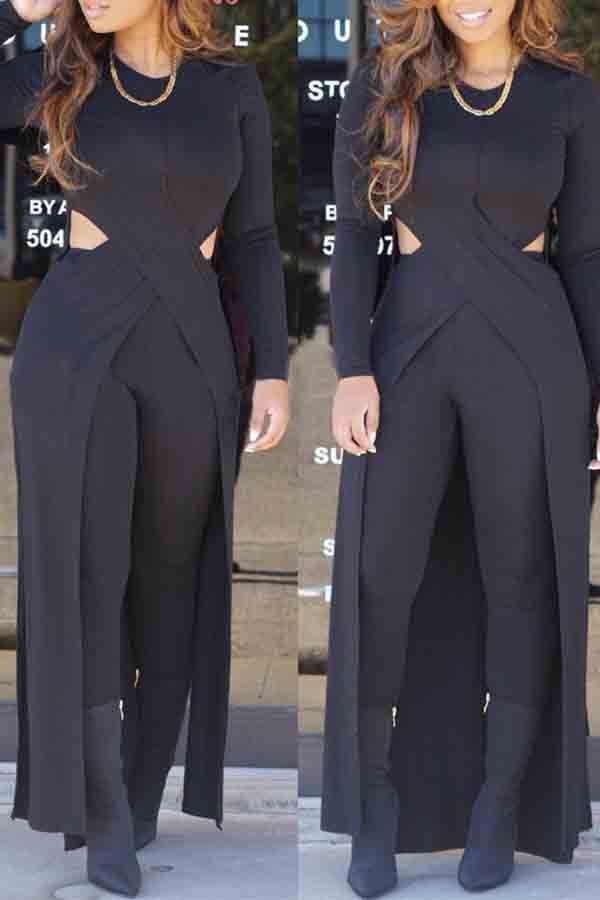 

Lovely Casual Hollowed-out Skinny Navy Blue Two-piece Pants Set
