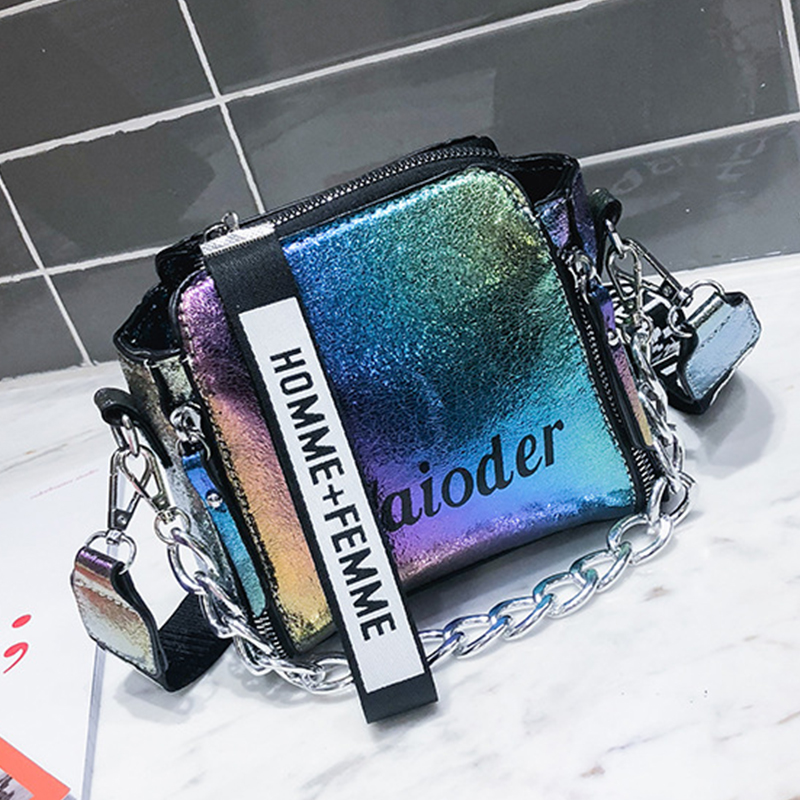 

Lovely Fashion Laser Multicolor Patent Leather Messenger