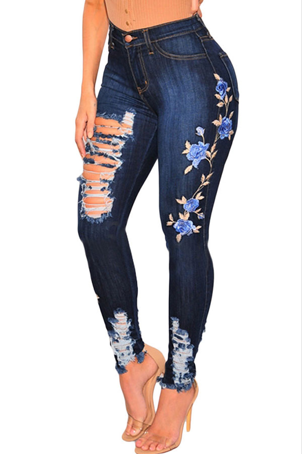 

Lovely Casual Broken Holes Blue Jeans