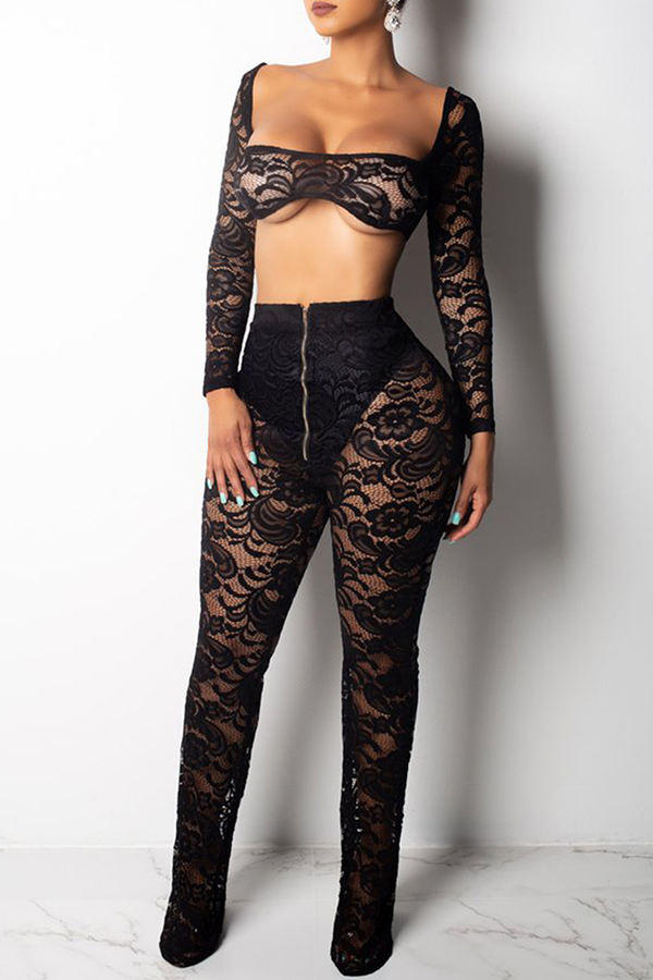 black lace two piece set