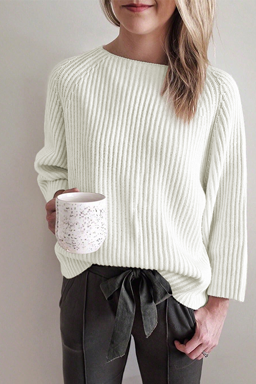 Lovely Casual Long Sleeves White Acrylic Sweaters