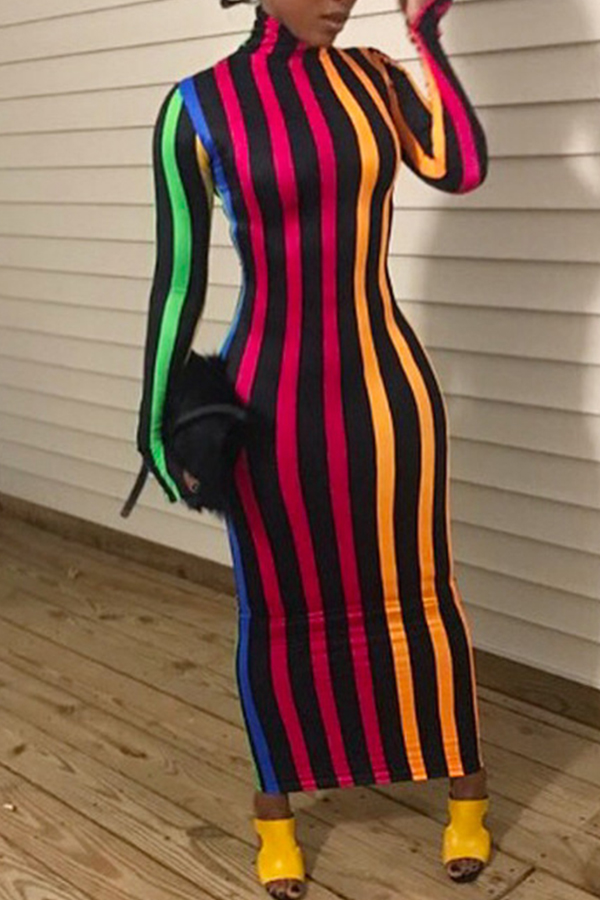 

Lovely Casual Striped Slim Multicolor Ankle Length Dress