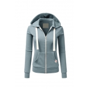 Lovely Casual Zipper Design Light Blue Hoodies