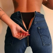 Lovely Casual Zipper Design Deep Blue Jeans