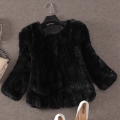 Lovely Elegant Short Black Faux Fur Coat