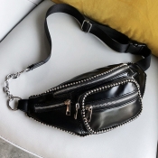 Lovely Fashion Zipper Design Black Patent Leather 