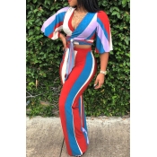Lovely Euramerican Striped Multicolor Two-piece Pa