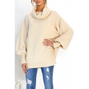 Lovely Casual Puff Sleeves Apricot Knitting Sweate
