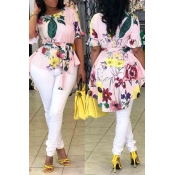 Lovely Sweet Floral Printed Asymmetrical Multicolo