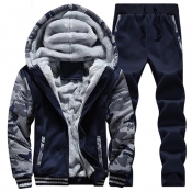 Lovely Casual Patchwork Deep Blue Two-piece Pants 