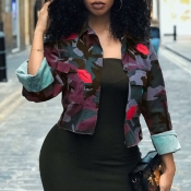 Lovely Casual Camouflage Printed Short Purple Coat