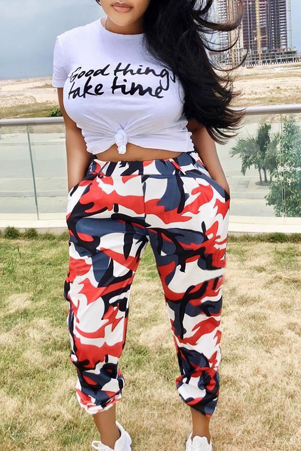 

Lovely Euramerican Letters Printed White Two-piece Pants Set