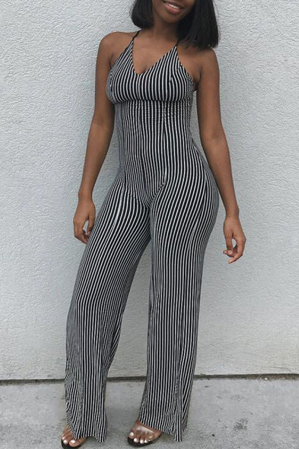

Lovely Casual Striped Black One-piece Jumpsuit, Black stripe