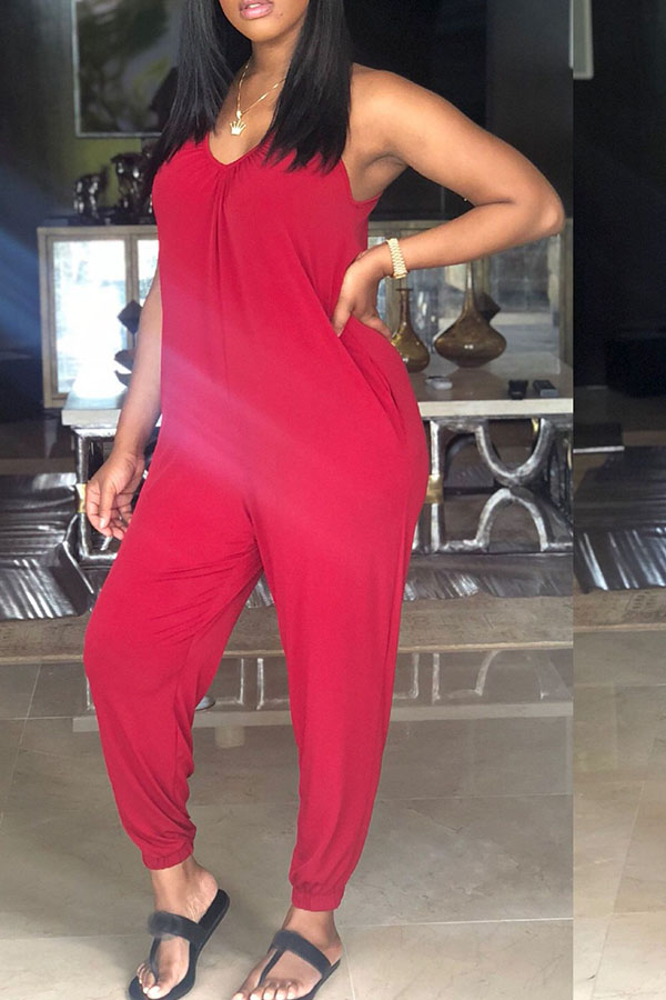 

Lovely Casual Loose Red Blending One-piece Jumpsuit