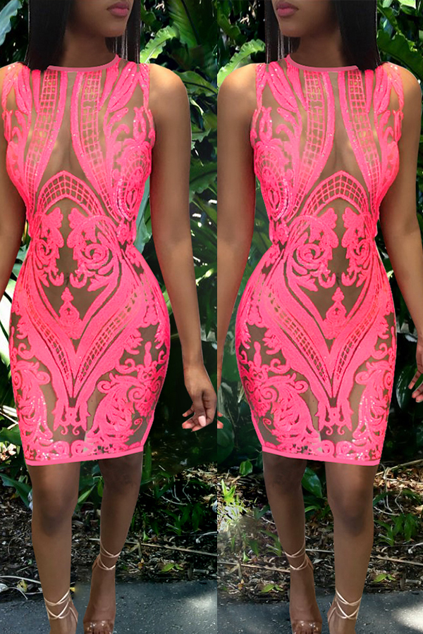 

Lovely Euramerican Tank Sleeveless Sequined Decorative Pink Mini Dress