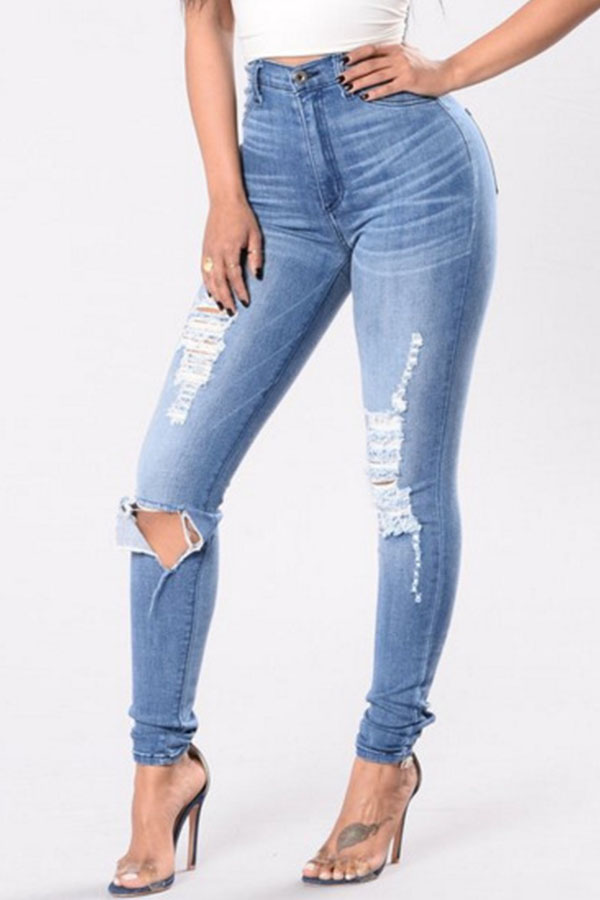 

Lovely Casual Broken Holes Blue Jeans