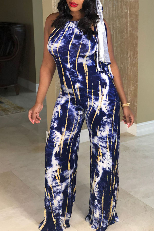 

Lovely Casual Printed Loose Blue One-piece Jumpsuit