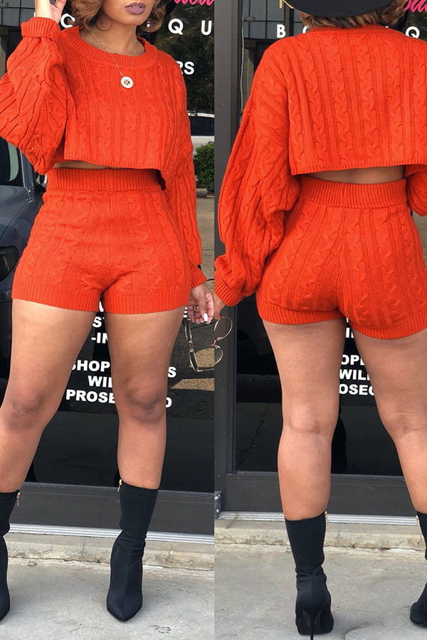 

Lovely Trendy Puffed Sleeves Orange Two-piece Skirt Set