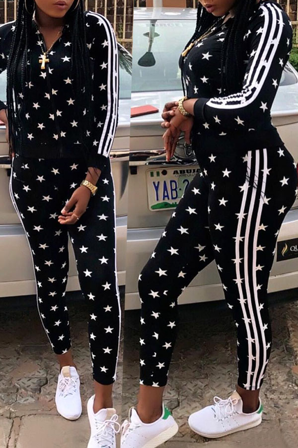 

Lovely Casual Five-pointed Star Black Blending Two-piece Pants Set