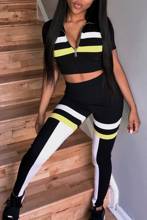 

Lovely Euramerican Patchwork Black Twilled Satin Two-piece Pants Set