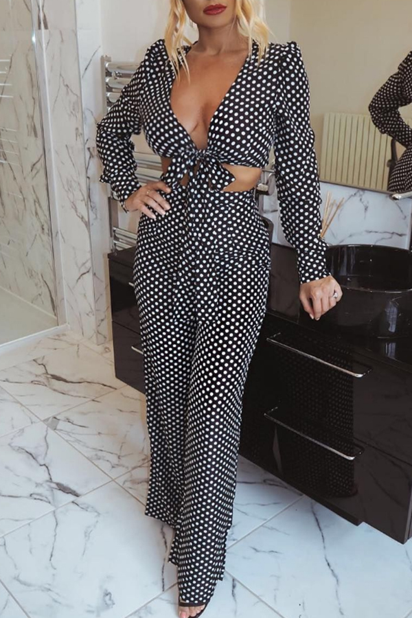 

Lovely Casual Dots Printed Velvet Two-piece Pants Set