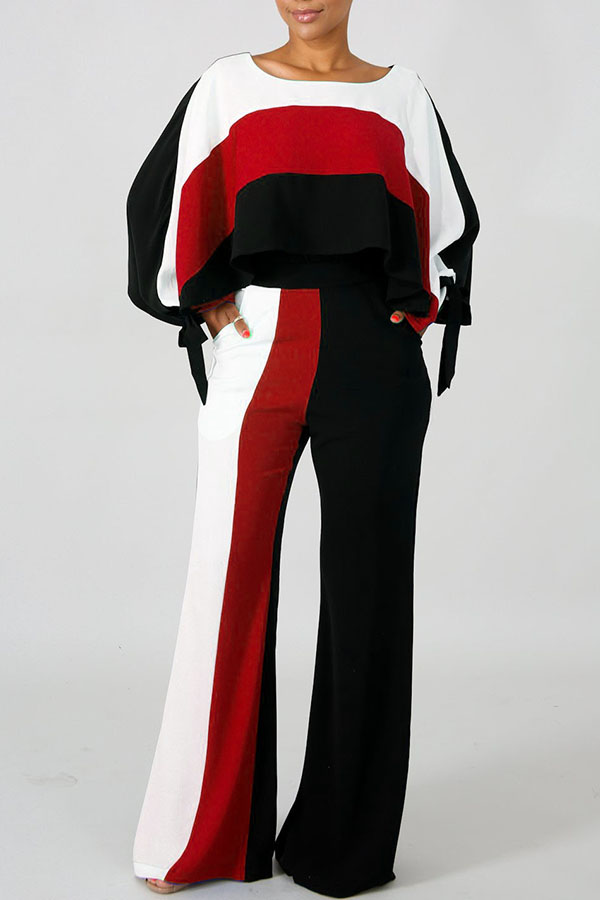 

Lovely Euramerican Patchwork Loose Red Two-piece Pants Set