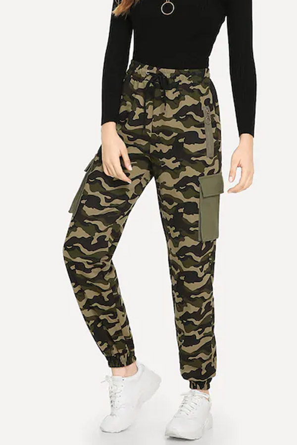 

Lovely Euramerican Camouflage Printed Pockets Army Green Pants