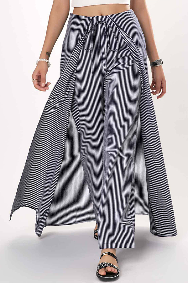 

Lovely Trendy Striped Loose Grey Cotton Pants