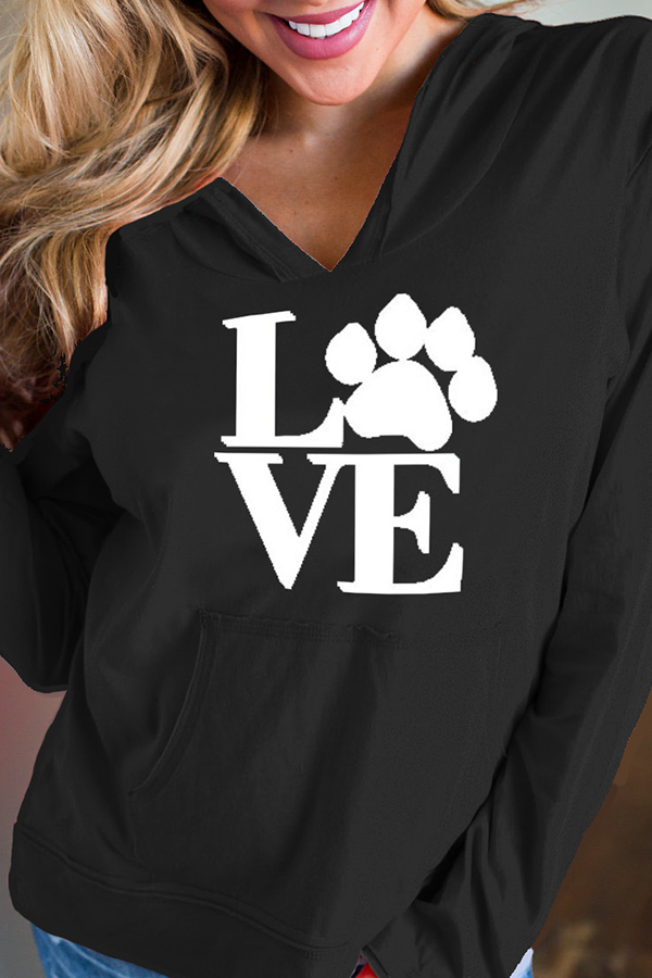 

Lovely Euramerican Long Sleeve Printed Black Cotton Hoodies