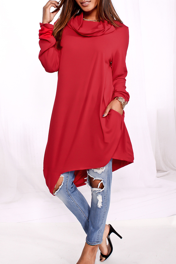 

Lovely Casual Hooded Collar Long Red Knitting Hoodies