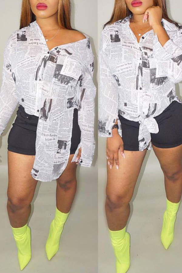 Lovely Casual Newspaper Printed Multicolor Blouses (Batch Print)