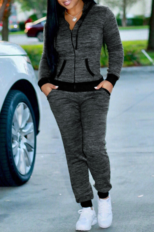 

Lovely Casual Hooded Collar Grey Knitting Two-piece Pants Set