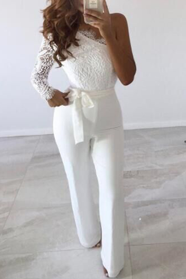 

Lovely Casual Patchwork White Blending One-piece Jumpsuit