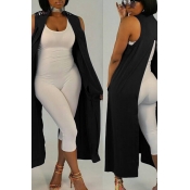 Lovely Euramerican Asymmetrical Black Vests