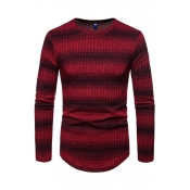 Lovely Casual Long Sleeves Striped Wine Red Sweate