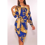 Lovely  Euramerican Printed Blue Knee Length Dress