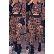 Lovely Casual Printed Coffee Two-piece Pants Set