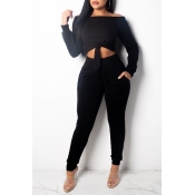 Lovely Casual Knot Design Black Two-piece Pants Se