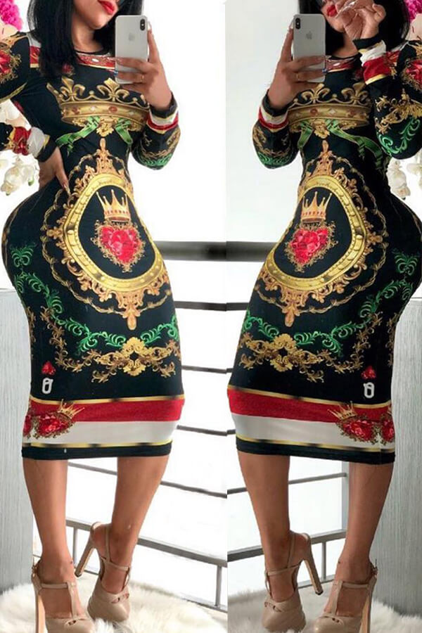 Lovely Casual Printed Black Knee Length Dress_Dresses_LovelyWholesale